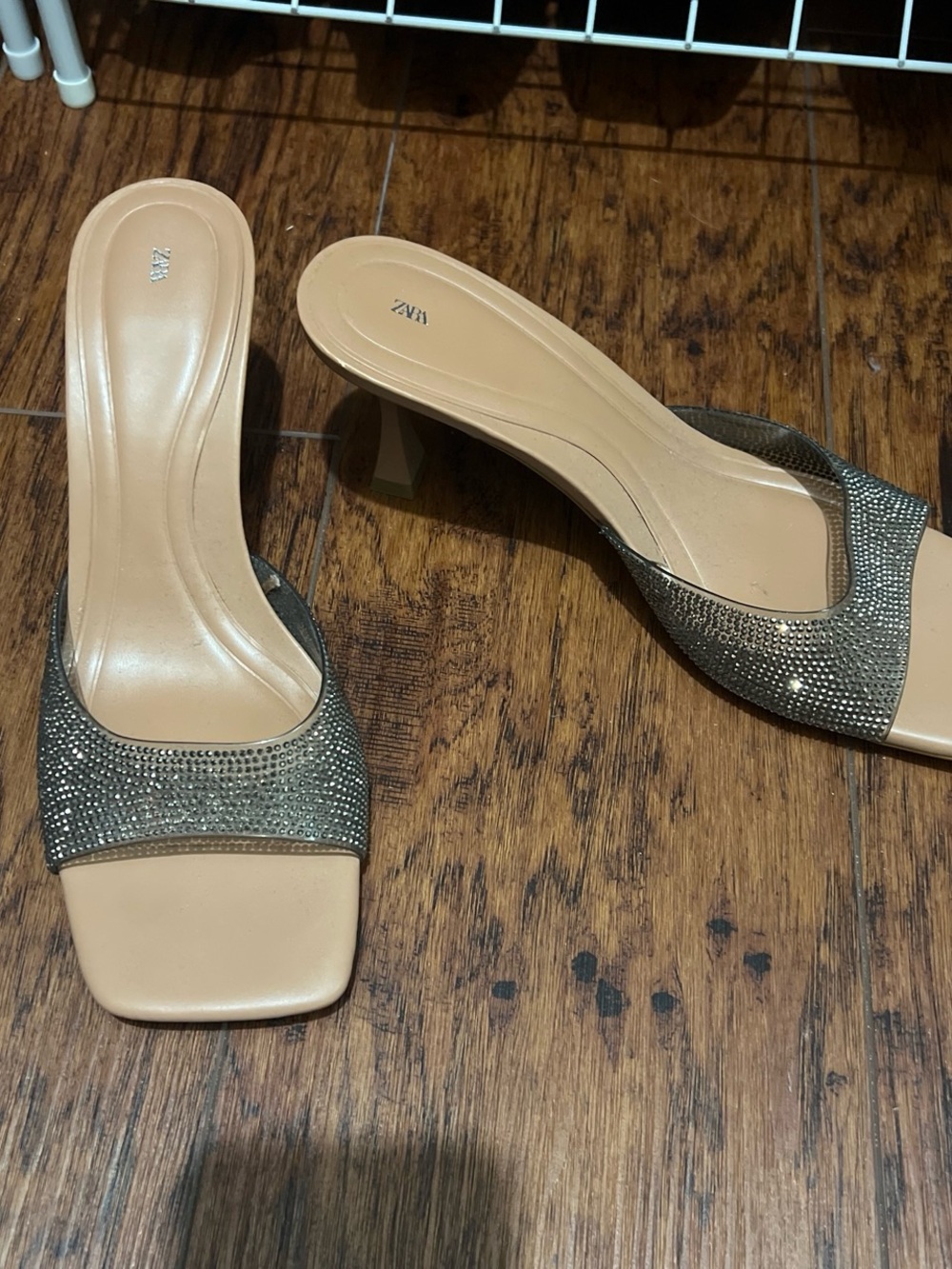Zara Tan Nude Mules with Sparkling Metallic Strap